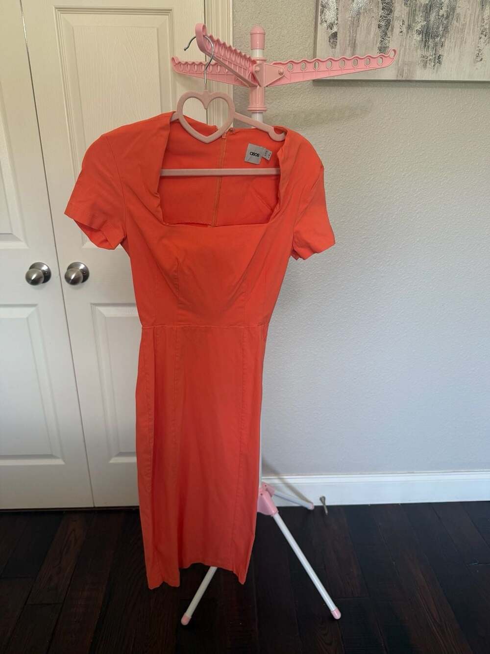 ASOS Design Square Neck Short Sleeve Sheath Midi Dress in Orange